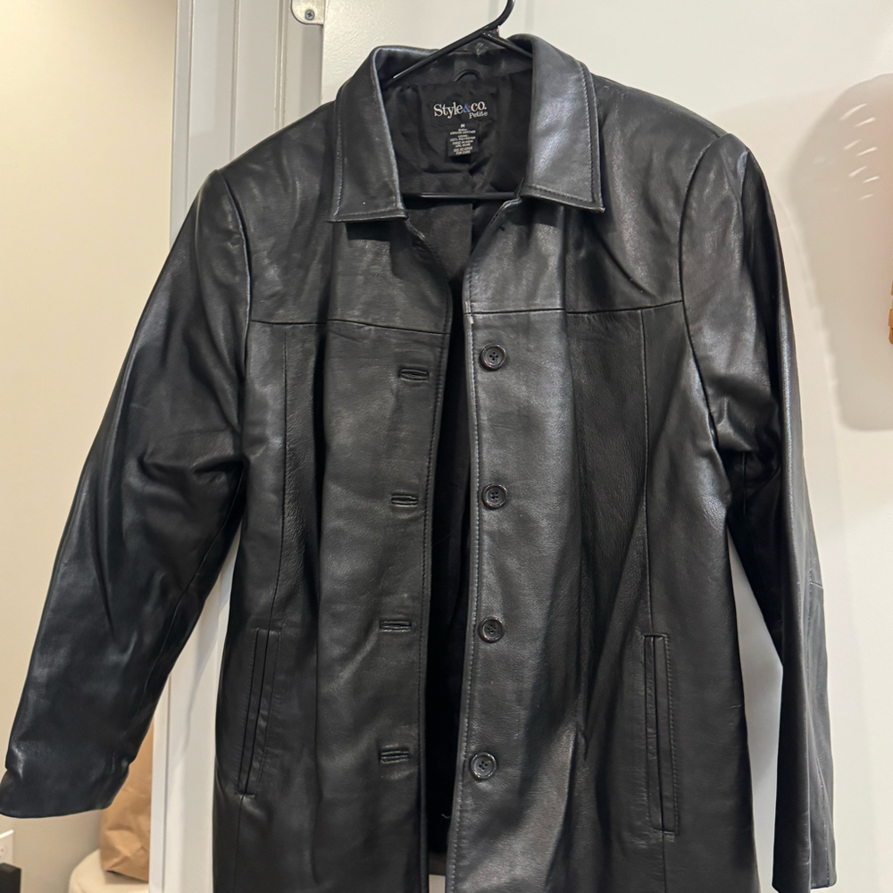 Style & Co. Petite Leather Shacket, Medium